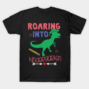 Roaring Into Kindergarten Dinosaur T Rex Boy Gift T-Shirt